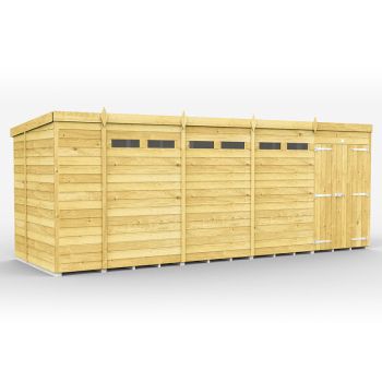 18 x 6 Feet Pent Security Shed - Double Door - Wood - L178 x W533 x H201 cm