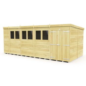 18 x 8 Feet Pent Shed - Double Door With Windows - Wood - L231 x W533 x H201 cm