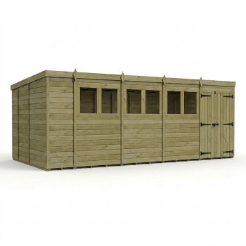 18ft x 9ft Pent Garden Shed Double Door With Windows - Pressure Treated Timber - L549 x W274 x H210 cm - Natural