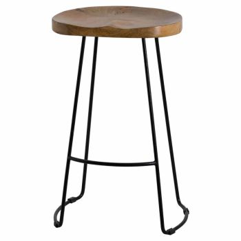Franklin Hardwood Shaped Barstool - Metal/Wood - L35 x W40 x H75 cm - Black/Brown