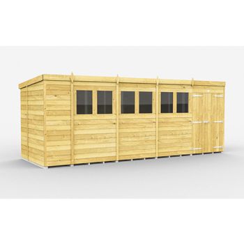 19 x 6 Feet Pent Shed - Double Door With Windows - Wood - L178 x W560 x H201 cm