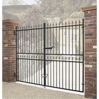 Corfe Premium Spear Top Tall Flat Top Double Gate - Steel - Fits Gap 2438 mm x 1778 mm High - Electro Galv./Black Powder Coated