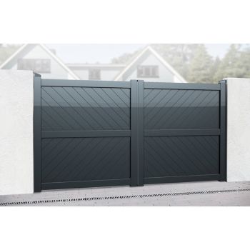 Double Swing Gate - 3250x2000mm - Grey - Diagonal Solid Infill and Flat Top, Full Privacy Driveway Gate
