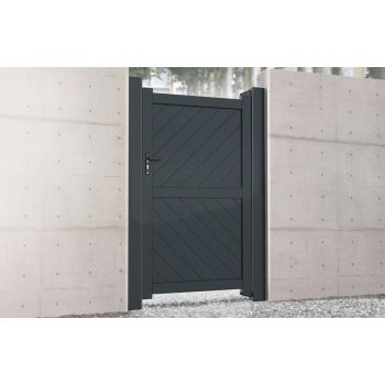 Pedestrian Gate 1000x1600mm Black - Diagonal Solid Infill and Flat Top
