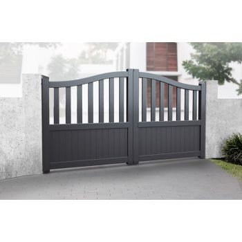 Double Swing Gate 3250x2200mm Grey - Partial Privacy Driveway Gate with Vertical Solid Infill and Bell-Curved Top