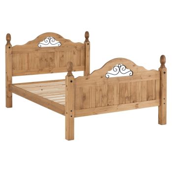 Corona Scroll 4'6" High End Bed - Distressed Waxed Pine - L206 x W147.5 x H117 cm