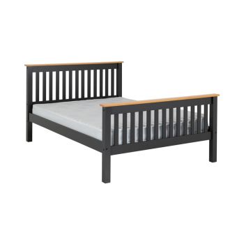 Monaco 4 Feet 6 Inches Bed High Foot End - L204 x W148 x H102.5 cm - Grey/Oak Effect