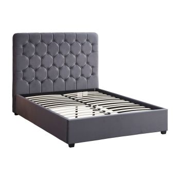 Madison 5 Feet Bed Frame - L216 x W167 x H141 cm - Grey Velvet Fabric