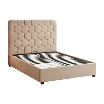 Madison 5 Feet Ottoman Bed Frame - L216 x W167 x H141 cm - Fawn Velvet Fabric