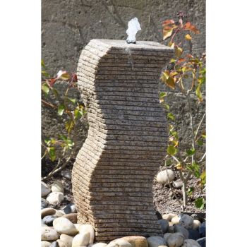 Cascading Wave Water Feature with Pump, Light, Reservoir and Grid - L20 x W20 x H65 cm - Beige