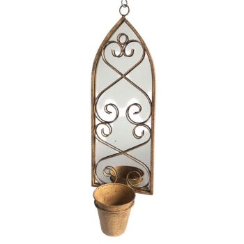 Wall Mirror with Single Planter - Metal - L15 x W20 x H56 cm - Rusty