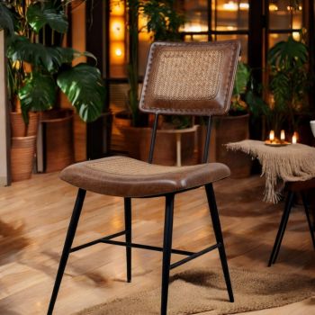 87cm Brown Tan Leather Dining Chair - L40 x W40 x H87 cm