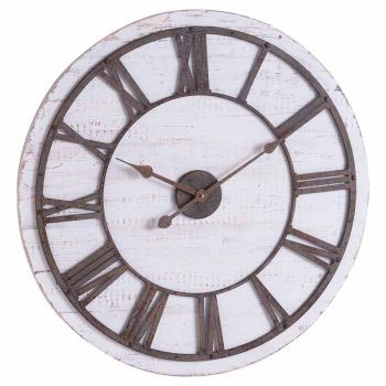 Rustic Wooden Clock with Aged Numerals and Hands - Wood - L4 x W68 x H68 cm
