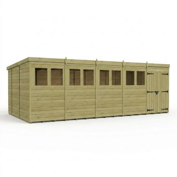 20ft x 10ft Pent Garden Shed Double Door With Windows - Pressure Treated Timber - L610 x W305 x H210 cm - Natural
