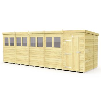 20 x 6 Feet Pent Shed - Single Door With Windows - Wood - L178 x W589 x H201 cm
