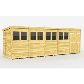 20 x 7 Feet Pent Shed - Double Door With Windows - Wood - L214 x W589 x H201 cm