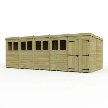 20ft x 9ft Pent Garden Shed Double Door With Windows - Pressure Treated Timber - L610 x W274 x H210 cm - Natural