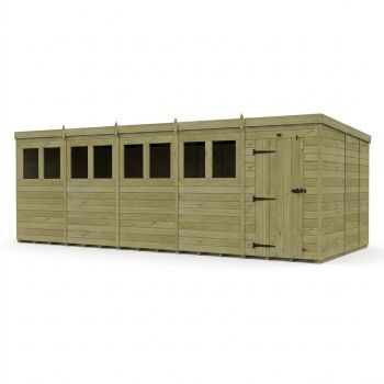 20ft x 9ft Pent Garden Shed Single Door With Windows - Pressure Treated Timber - L610 x W274 x H210 cm - Natural