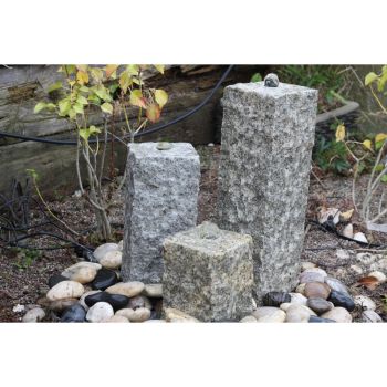 Granite Natural Surface Column Water Features (Set of 3) - 20/35/50cm H - Grey