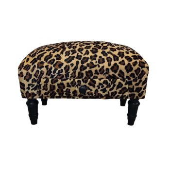 Leopard Print Design Footstool with Drawer - Fabric - L25 x W45 x H28 cm