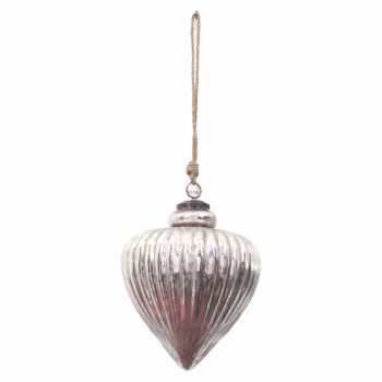 The Noel Collection Antique Large Vallupe Bauble - Glass - L13 x W13 x H17 cm - Silver