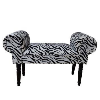 Zebra Print Window Seat Sofa - Velvet Fabric - L30 x W86 x H52 cm - White