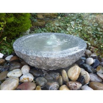 Babbling Bowl Grey Granite Water Feature with Pump, Light, Reservoir and Grid - 50cm Dia 15cm High