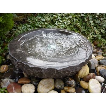 Babbling Bowl Black Limestone Water Feature with Pump, Light, Reservoir and Grid - 50cm Dia 15cm High