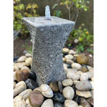 Chubby Granite Grey Twist Water Feature with Pump, Light, Reservoir and Grid - L20 x W20 x H40 cm