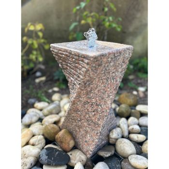 Chubby Pinky Granite Twist Water Feature with Pump, Light, Reservoir and Grid - L20 x W20 x H40 cm