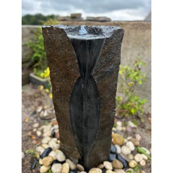 Basalt Large Column Water Feature with Pump, Light, Reservoir and Grid - Polished/Cut/Rustic Surf - 30-35cm x 90cm H