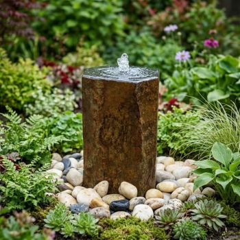 Basalt Fountain Water Feature with Pump, Light, Reservoir and Grid - Dia30mm, 20-30cm W x 50cm H