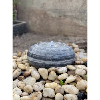 Polished Marble Fountain Water Feature with Pump, Light, Reservoir and Grid - 35-45cm x 20-30cm H - White/Grey
