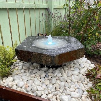 Babbling Basalt Water Feature - Polished Dished Top Garden Fountain - 65-70cm Dia x 10cm H