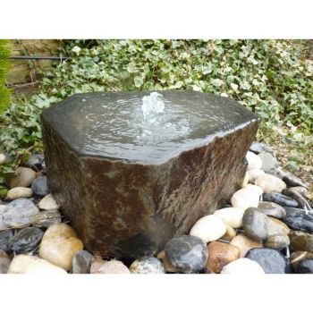 Basalt Babbling Column Water Feature with Pump, Light, Reservoir and Grid - Polished Dished Top - 40-45cm x 40cm H