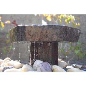 Babbling Basalt Fountain with Plinth - Polished Dished Top Water Feature - 45-50cm Dia x 26cm H