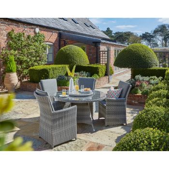 Burnham XL Four Seat Set - Double Half Round Weave/Polyester - Textured Grey/Grey