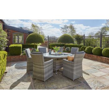Burnham XL Six Seat Set - Double Half Round Weave/Polyester - Textured Grey/Grey 