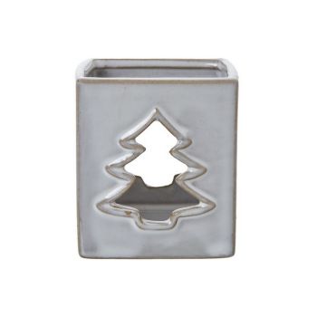 Tree Cut-Out Square Tealight Holder - Ceramic - L7 x W7 x H8 cm - White