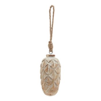 Antique White Wash Pine Cone Bauble - Wood - L6 x W6 x H13 cm - Brown
