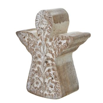 White Wash Collection Patterned Angel Decoration - Wood - L4 x W9 x H10 cm - Brown