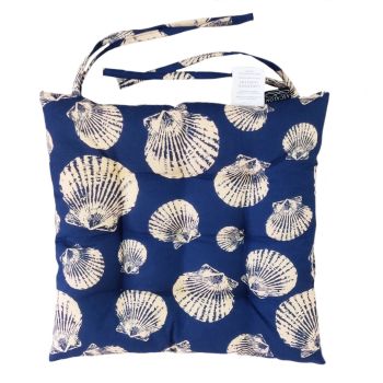 Square Seat Pad - L40 x W40 cm - Shell - White on Blue