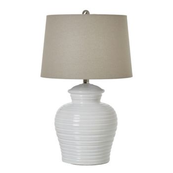 Pot Lamp with Linen Shade - Ceramic - L38 x W38 x H62 cm - Green/White