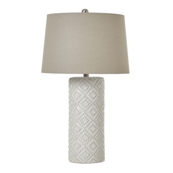Beaded Lamp with Linen Shade - Ceramic - L40 x W40 x H71 cm - White