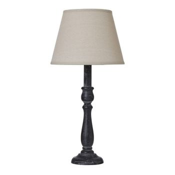 Ravenna Column Table Lamp with Linen Shade - Wood - L11 x W11 x H40 cm - Grey
