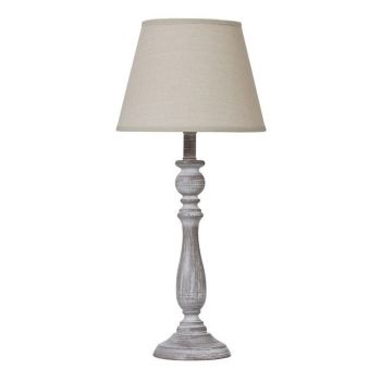 Dunum Column Table Lamp with Linen Shade - Wood - L13 x W13 x H44 cm - White