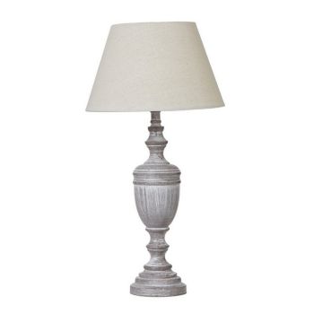 Nola Urn Table Lamp with Linen Shade - Wood - L12 x W12 x H45 cm - White