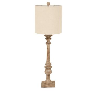 Pallido Candlestick Table Lamp with Linen Shade - Resin - L25 x W25 x H81 cm - Brown