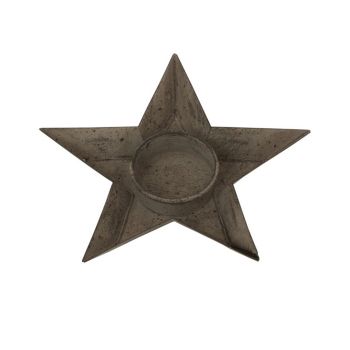 Rustic Star-Shaped Tealight Holder - Metal - L2 x W14 x H8 cm - Brown
