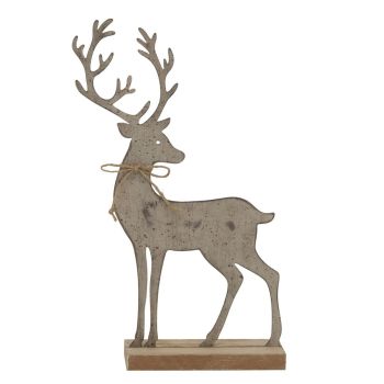 Large Rustic Reindeer on Wood Stand - Metal - L5 x W22 x H32 cm - Brown